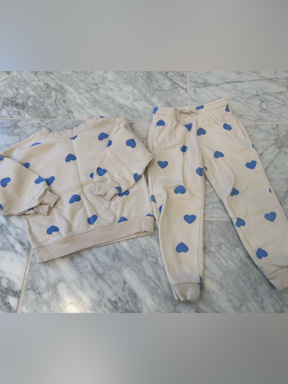 H&M Cream Sweatshirt & Joggers Set with Blue Hearts